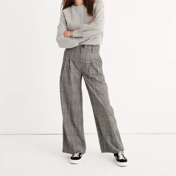 Madewell Pants - Pleated Wide-Leg Pants in Plaid